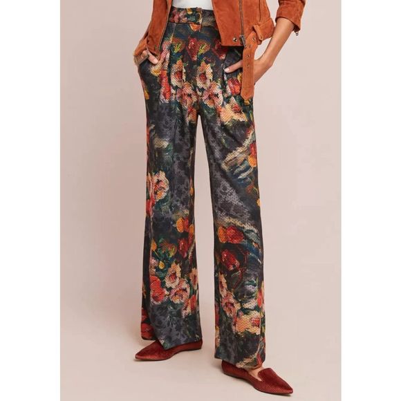 Anthropologie Eva Franco Simone Floral Trousers Multicolor, Size Large, MP $125 - Picture 1 of 9